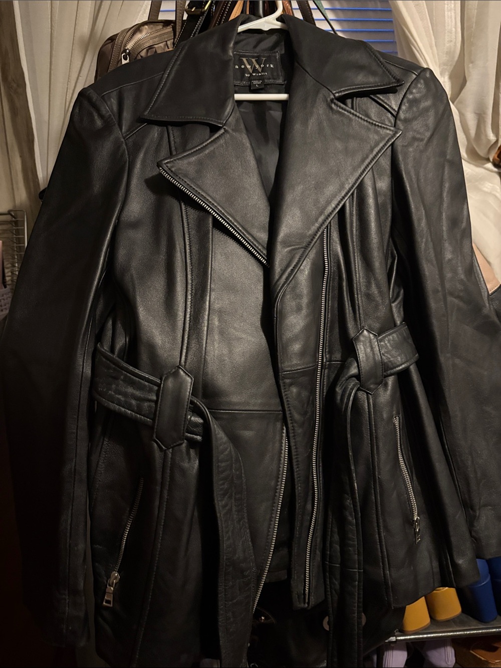 Black Leather Belted Trench Coat excellent condition